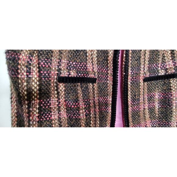 Fundamental Things Brown Pink Plaid Sz 12 Tweed like Jacket Work Church Blazer - Picture 9 of 10